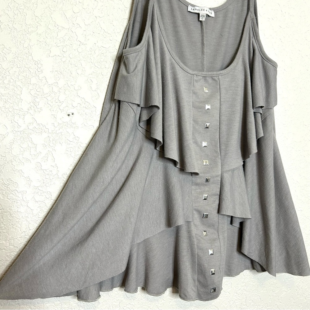 Annalee + Hope Ruffled Spaghetti Strap Gray Large Top - Picture 2 of 8